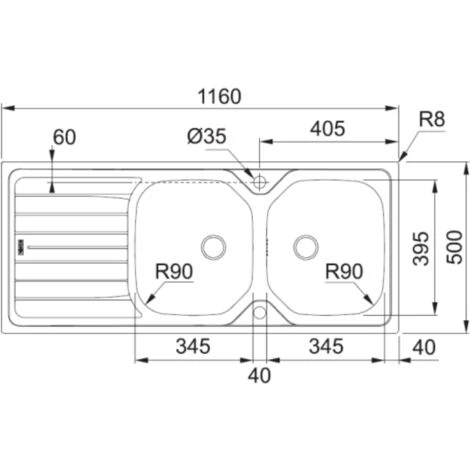 Evier Inox à Encastrer Toilé 2 Cuves 1 égouttoir, 1160x500 Mm RNN621 Franke – Image 2