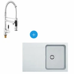 Franke Kit Evier à Encastrer Orion En Tectonite, 780mmx500mm, Blanc Artic + Mitigeur SAT Semi-Pro, 2 Jets (OID611-78B-BSD)