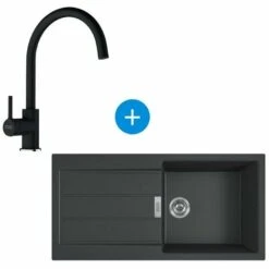 Franke Sirius Evier à Encastrer 100×50cm 1 Bac Avec égouttoir, Tectonite, Onyx + Mitigeur Col De Cygne, Fragranit, Onyx