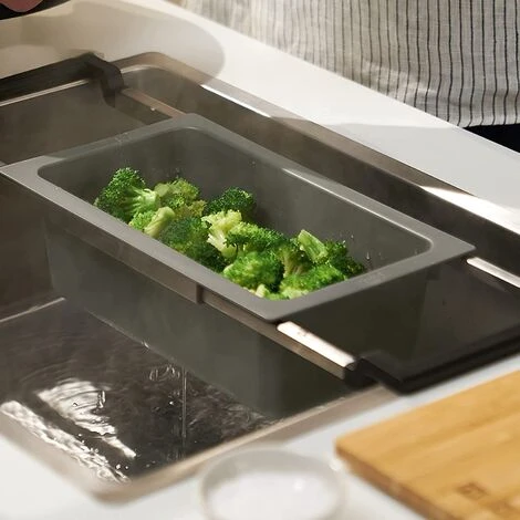Franke ALL IN Set D'accessoires Universel Planche à Découper Bambou 32x20 + Panier égouttoir PVC Noir Sanitized (ALLINSET-1) – Image 4