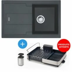 Franke BLG 611-78 Evier 78x50cm, En Fragranit + Égouttoir Extensible Avec Bonde Et Pompe A Savon Liquide Offert D'une Valeur De 79,90€